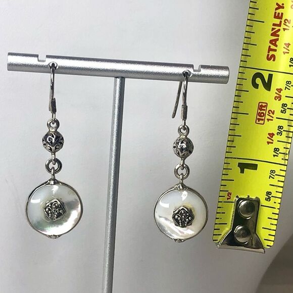 LOIS HILL Mother of Pearl Earrings Inlaid w Sterling Silver Reverses To Cutout - Picture 10 of 13